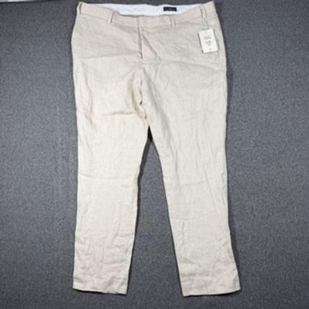 HM Premium Selection 100% Linen Slim Fit Cropped Trousers Beige Mens 46R NEW